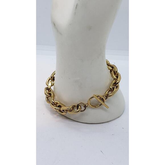 Chunky Wide 10k Gold Plated Chain Link Bracelet Toggle Clasp Bracelet - Picture 1 of 10